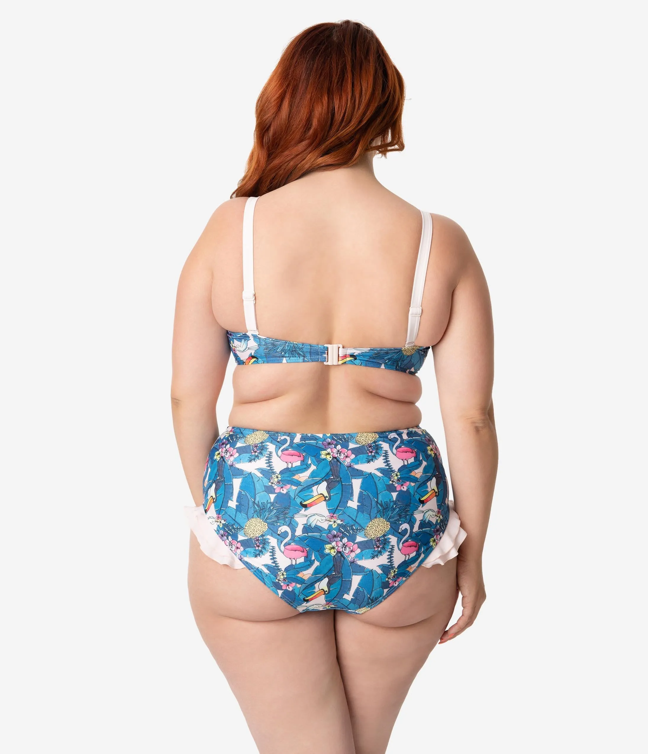 Collectif x Playful Promises Blue & Pink Toucan Print Ruffle Swim Bottoms