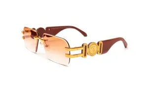 COLLECTOR 24KT Gold & Brown Wood Sunglasses, Gradient Brown Lenses