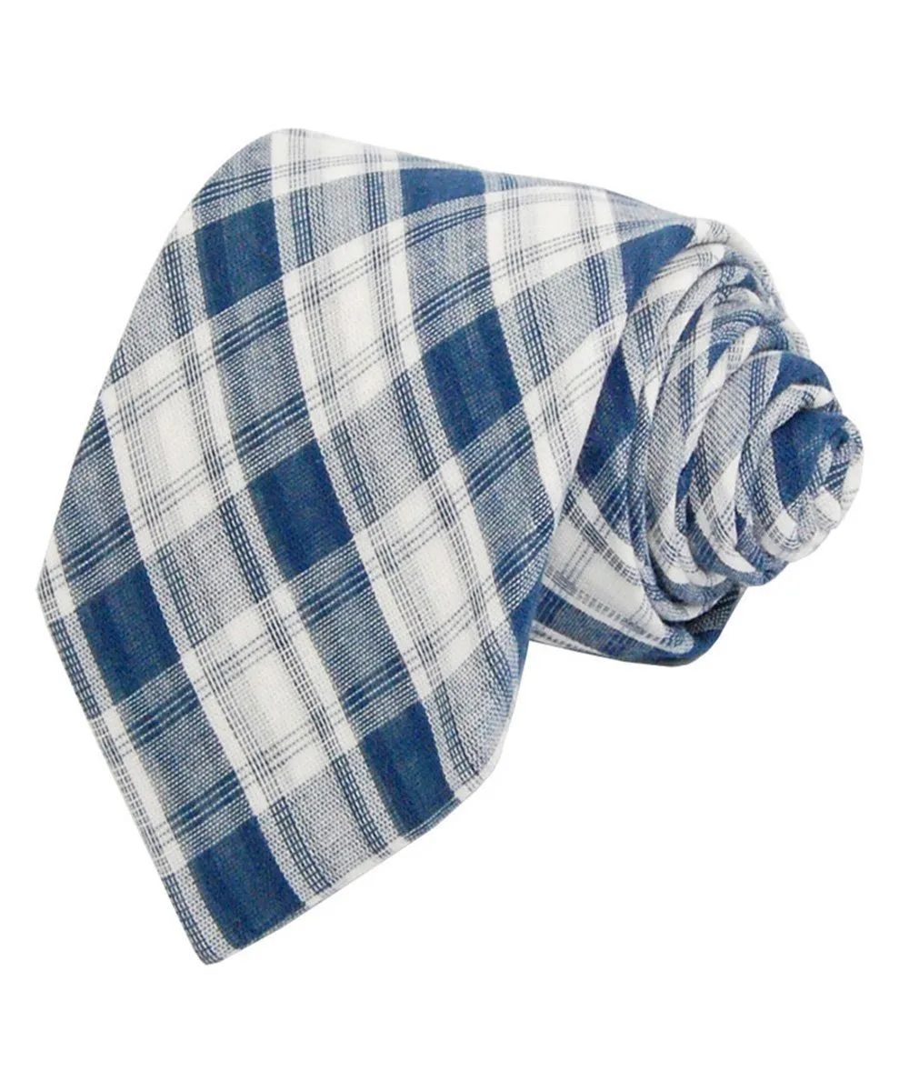 Colony Blue Plaid Cotton and Linen Necktie