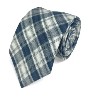 Colony Blue Plaid Cotton and Linen Necktie