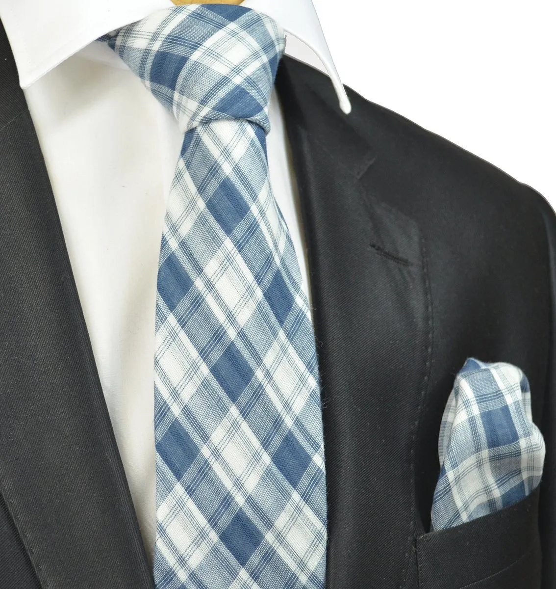 Colony Blue Plaid Cotton and Linen Necktie