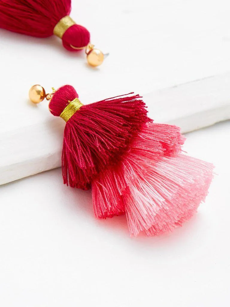 Color Block Layered Tassel Drop Earrings