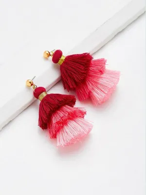 Color Block Layered Tassel Drop Earrings