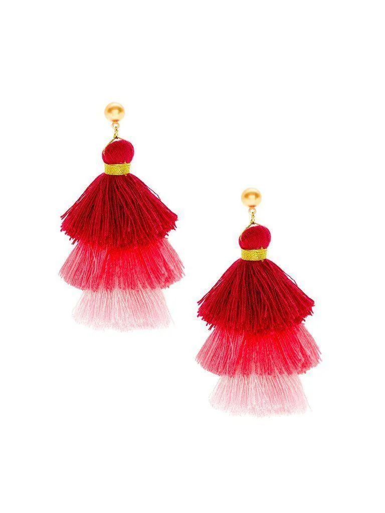 Color Block Layered Tassel Drop Earrings