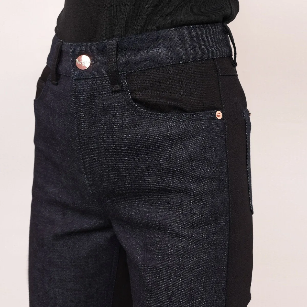 Color Block Straight Leg Jeans Dark Blue and Black