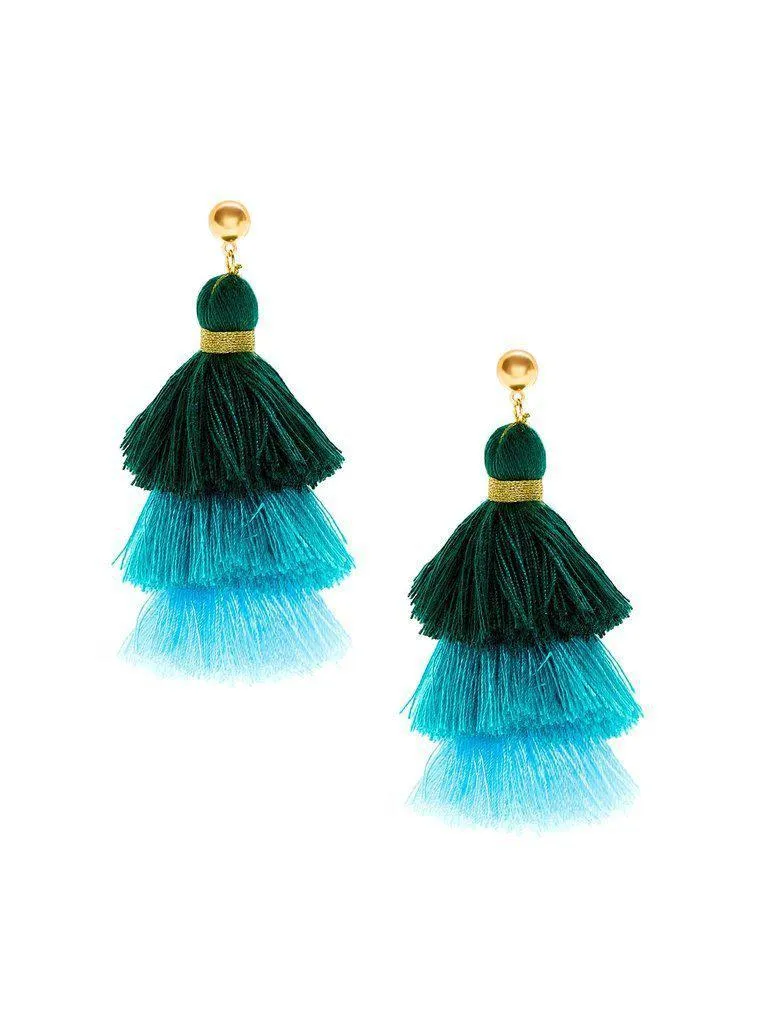 Color Block Tiered Tassel Drop Earrings