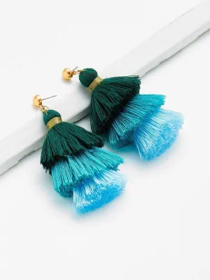 Color Block Tiered Tassel Drop Earrings