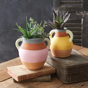 Color Blocked Terracotta Vases - Set of 2