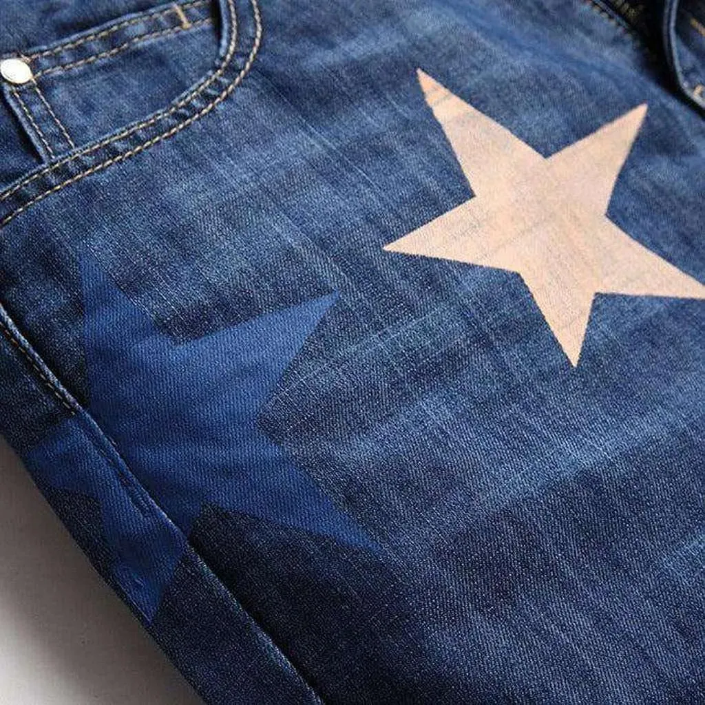 Color stars print men's jeans