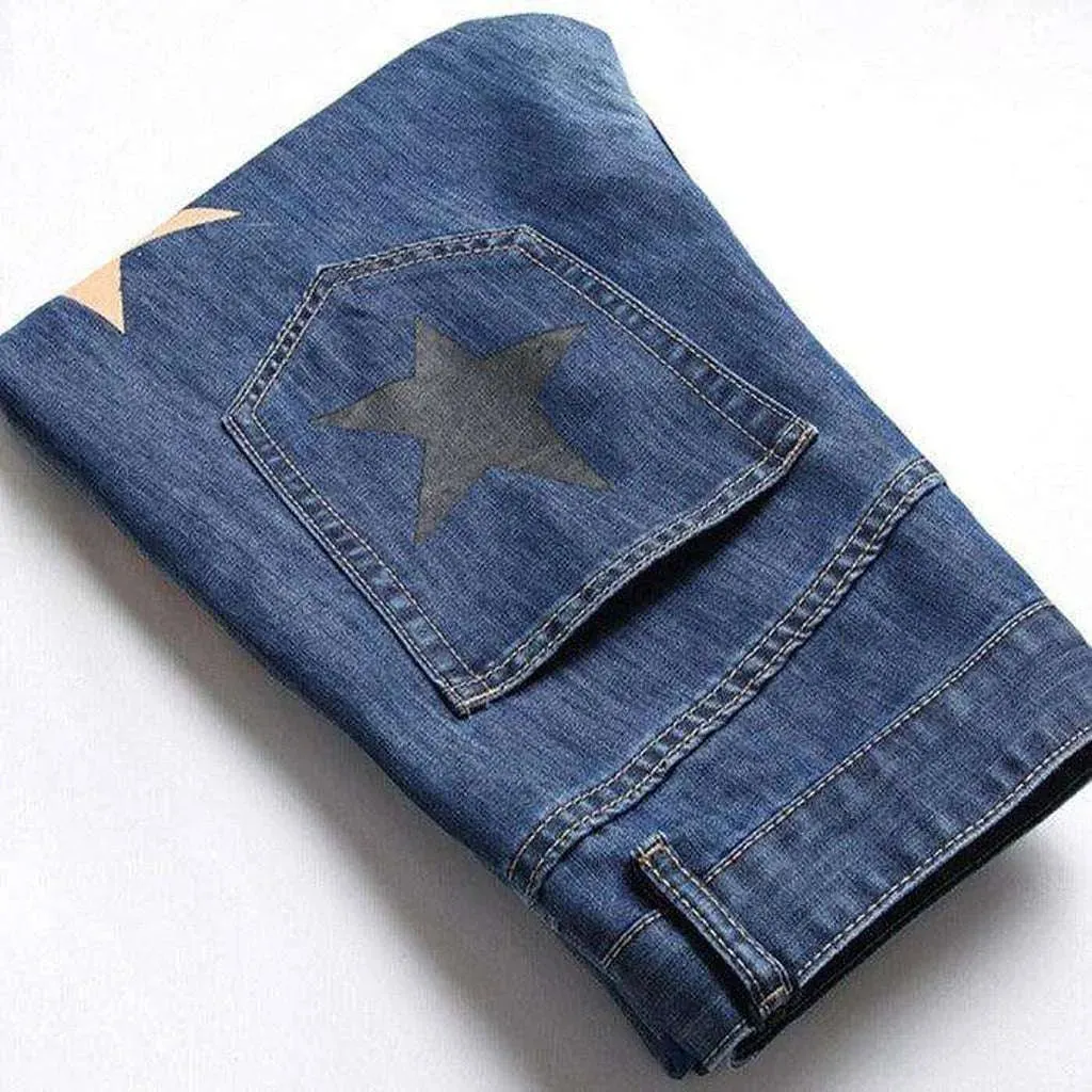 Color stars print men's jeans