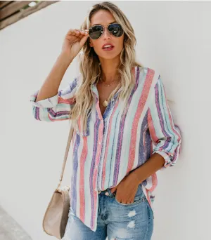 Color striped plus size shirt