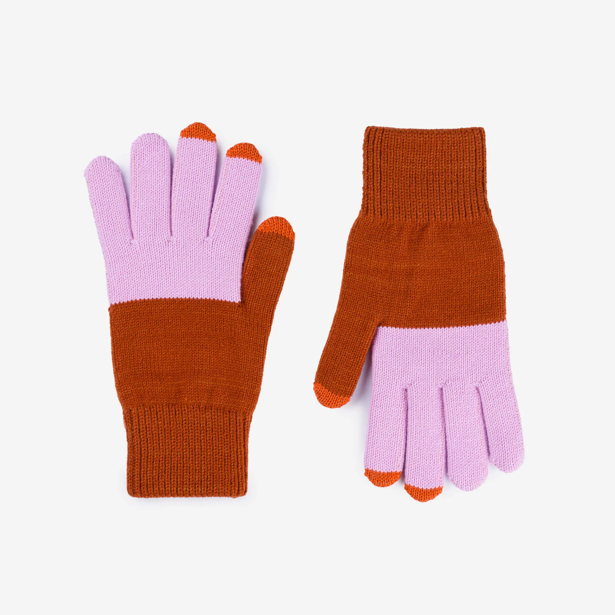 Colorblock Knit Touchscreen Gloves in Rust Lilac