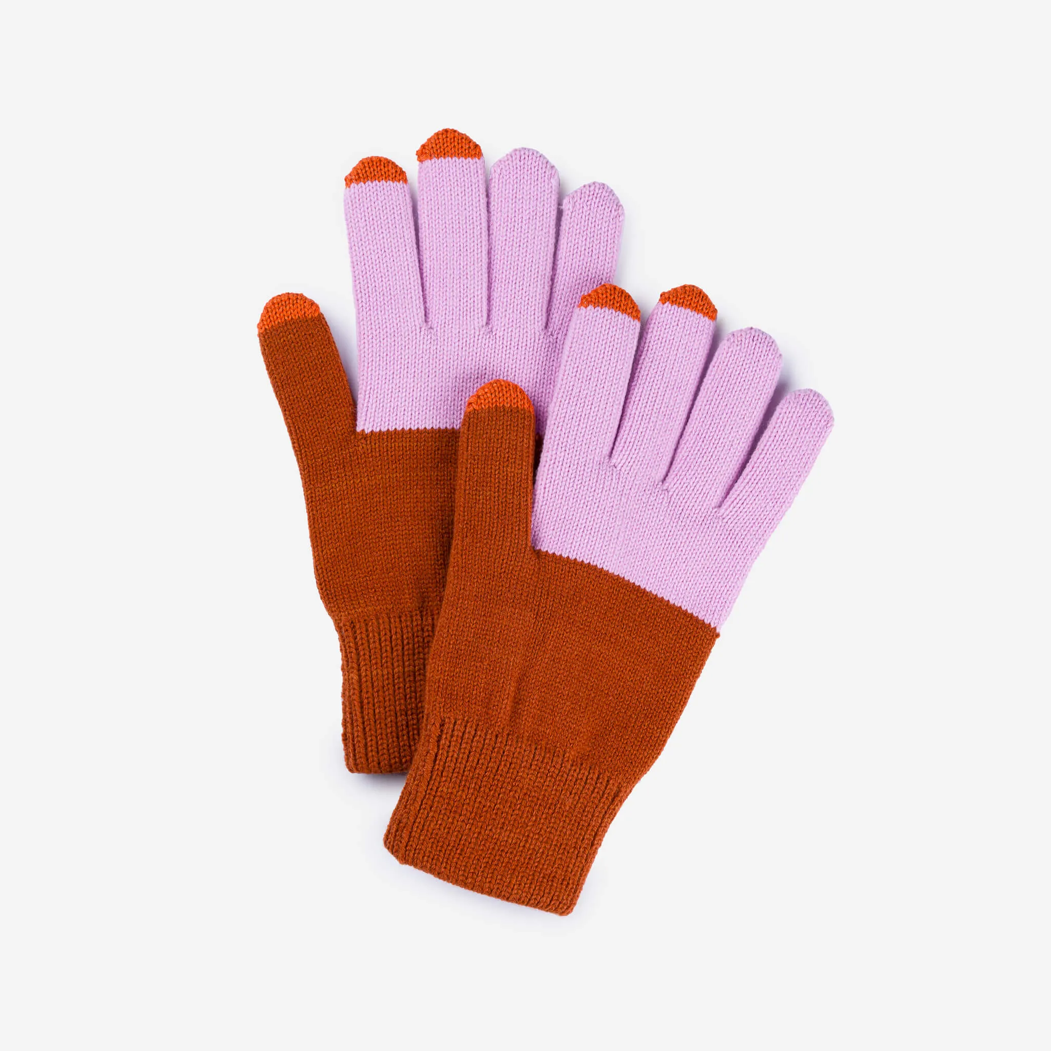 Colorblock Knit Touchscreen Gloves in Rust Lilac