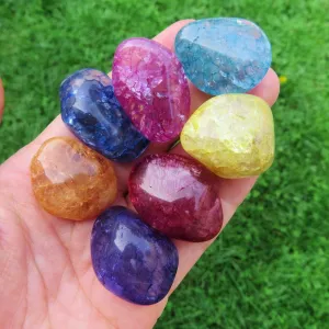 Colored Crackle Quartz Tumbled Stone | Fire and Ice Quartz