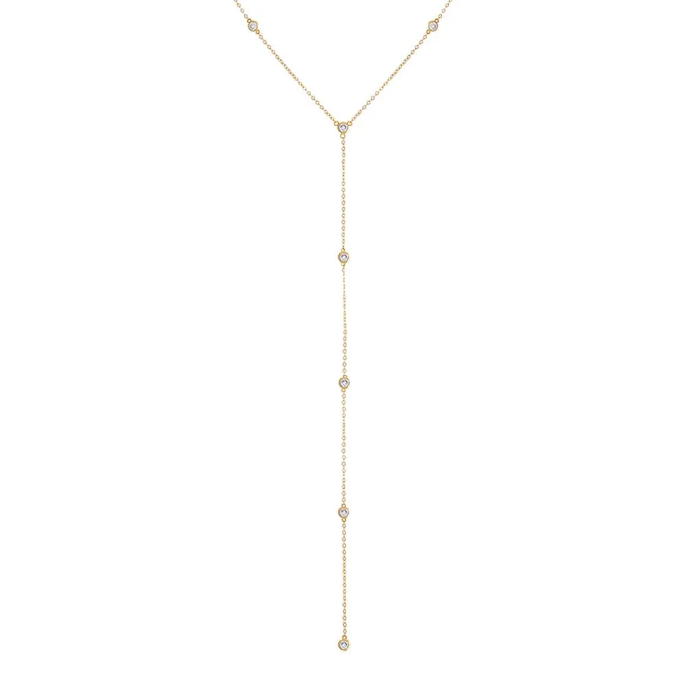 Colored CZ Bezel Station Lariat Necklace