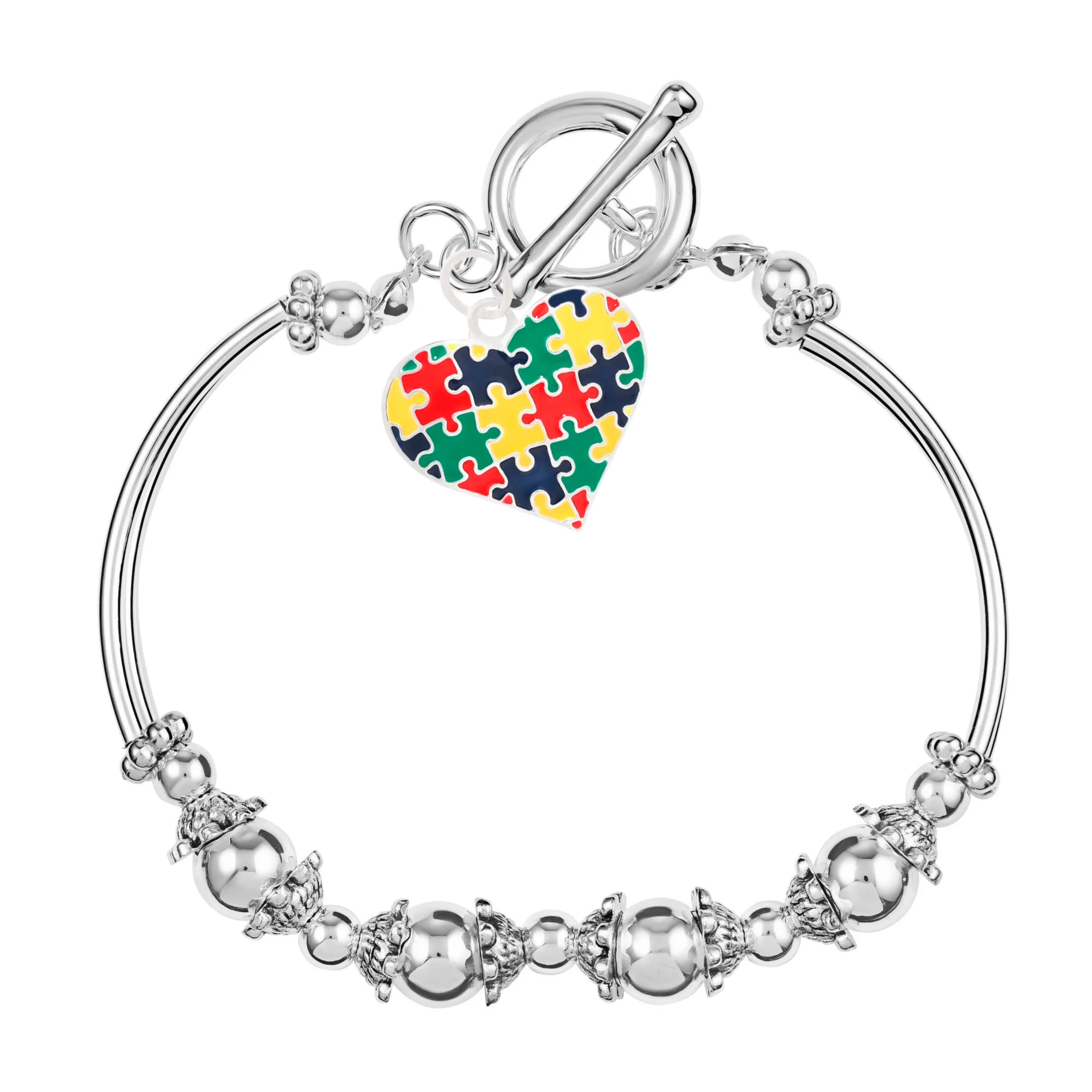 Colored Heart Puzzle Piece Autism Partial Beaded Bracelets