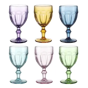 Colored Water Glasses With Stem, Footed Iced Beverage Goblets, Set Of 6 (Amber Color)