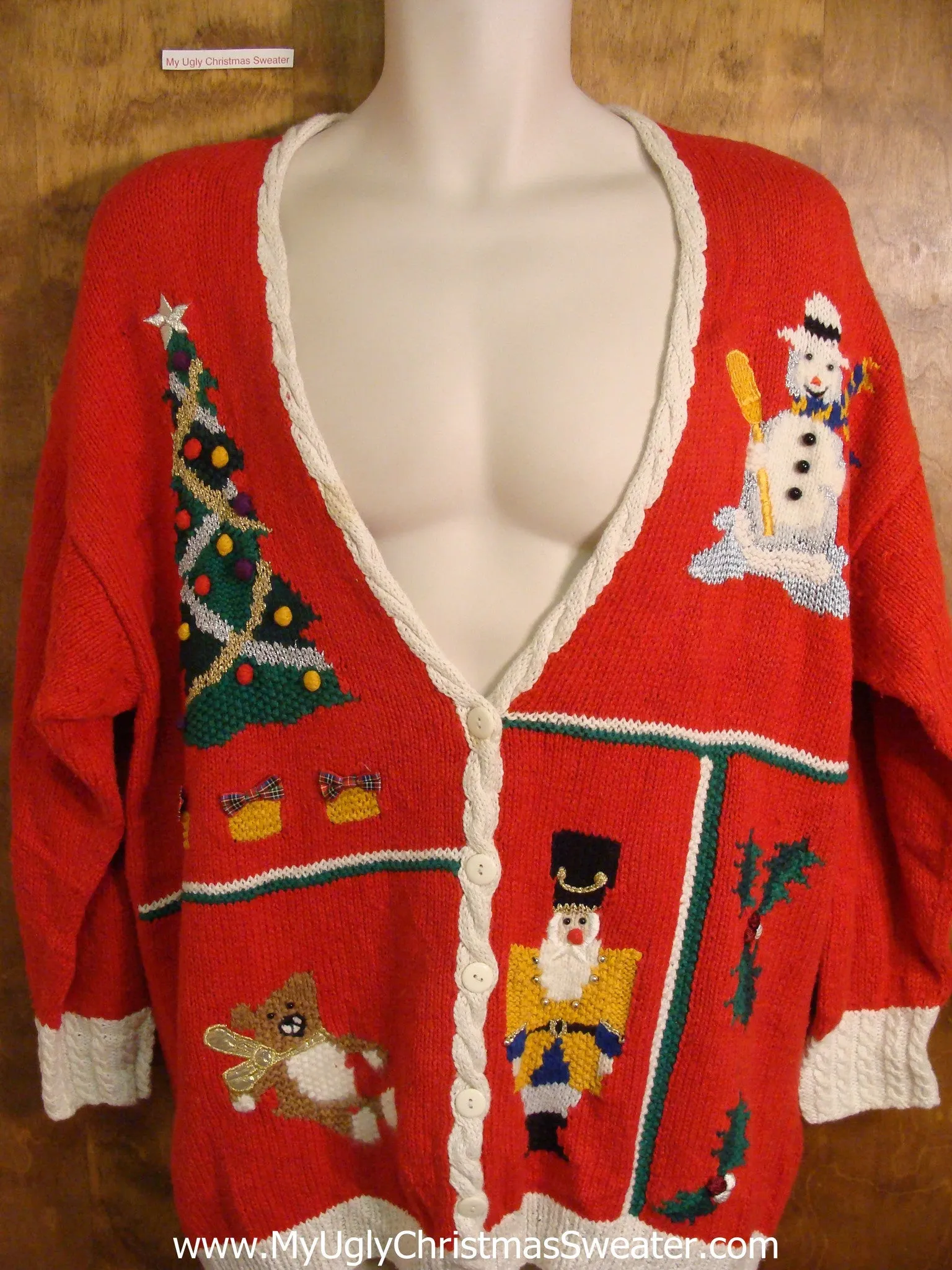 Colorful 80s Holiday Sweater with Padded Shoulders