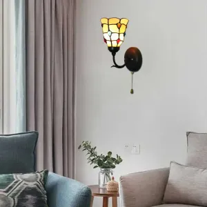 Colorful Bead Peacock Wall Light - Tiffany Sconce in Beige for Hallways