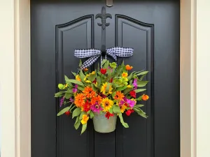 Colorful Daisy Bucket Wreath