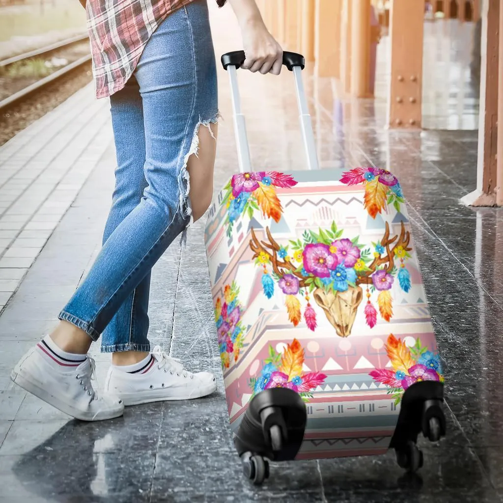 Colorful Flowers with Dear Head Luggage Cover