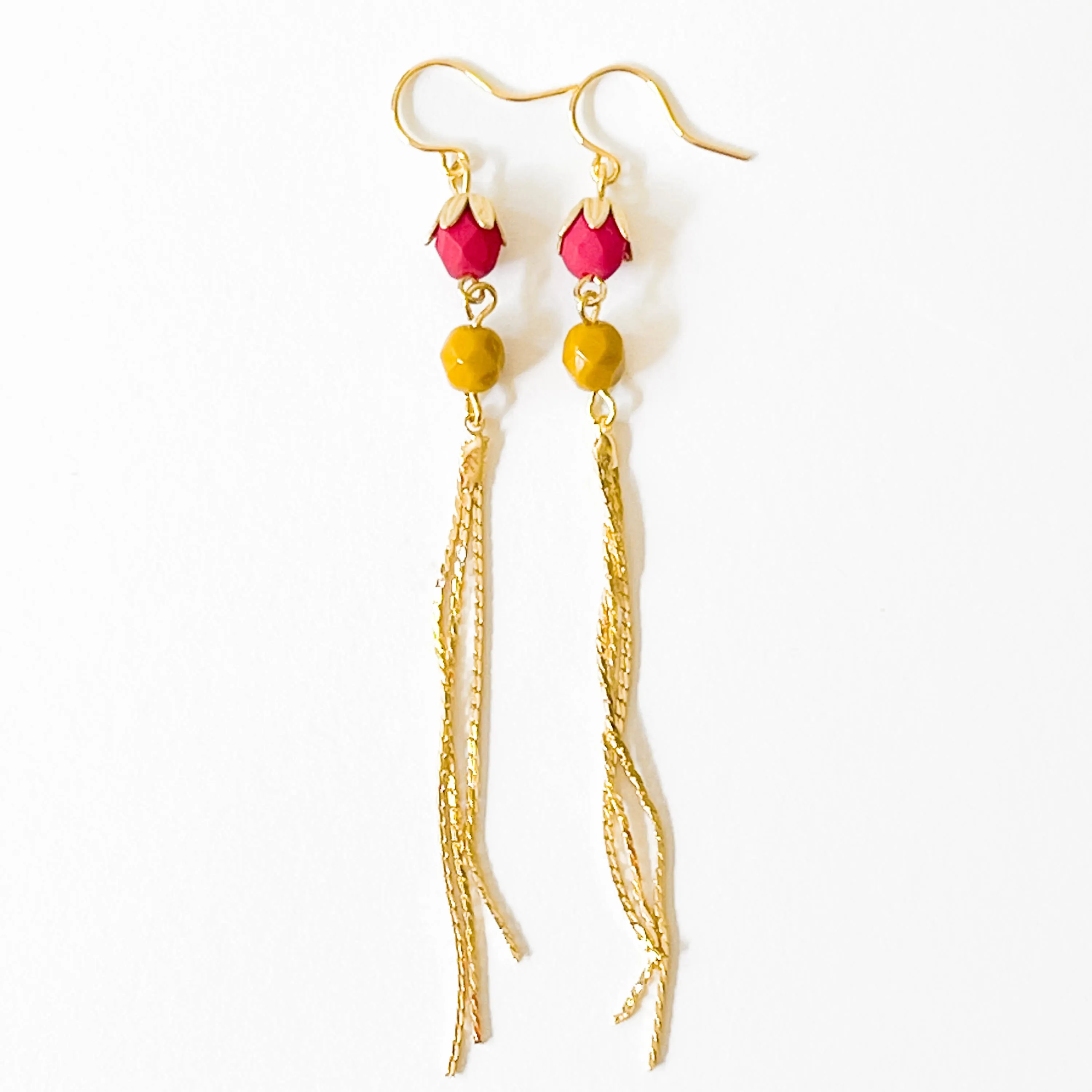 Colorful Gold Chain Tassel Earrings