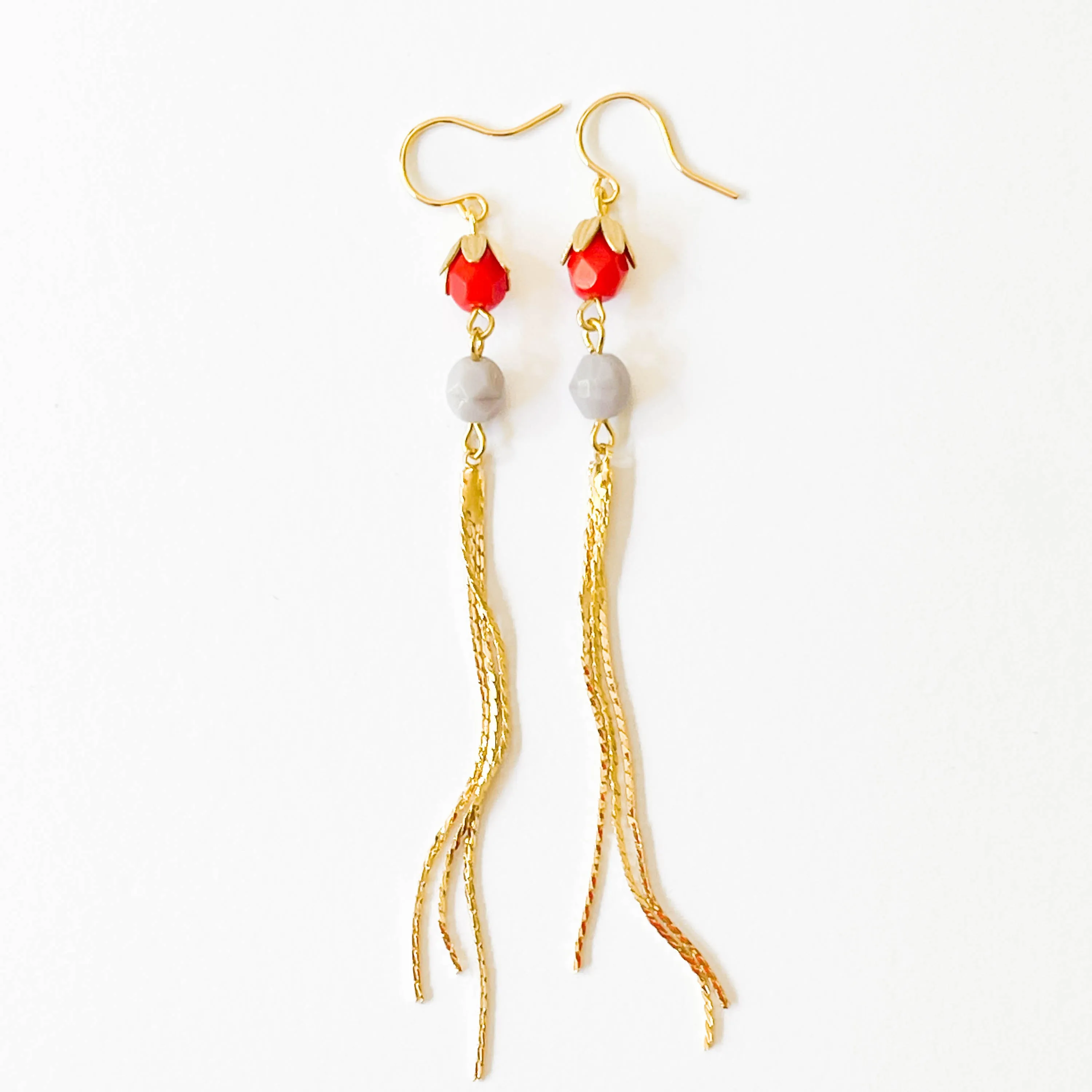 Colorful Gold Chain Tassel Earrings