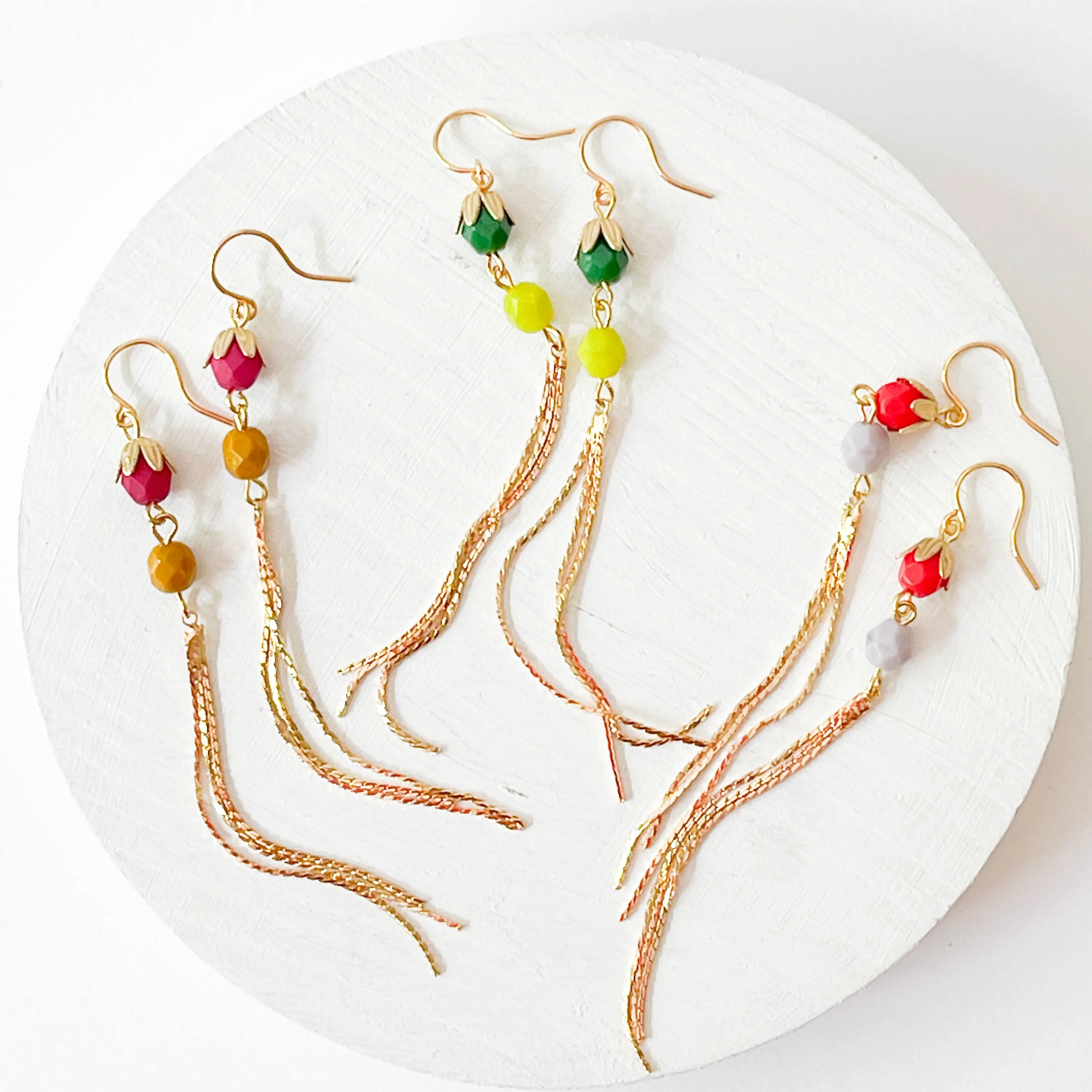 Colorful Gold Chain Tassel Earrings