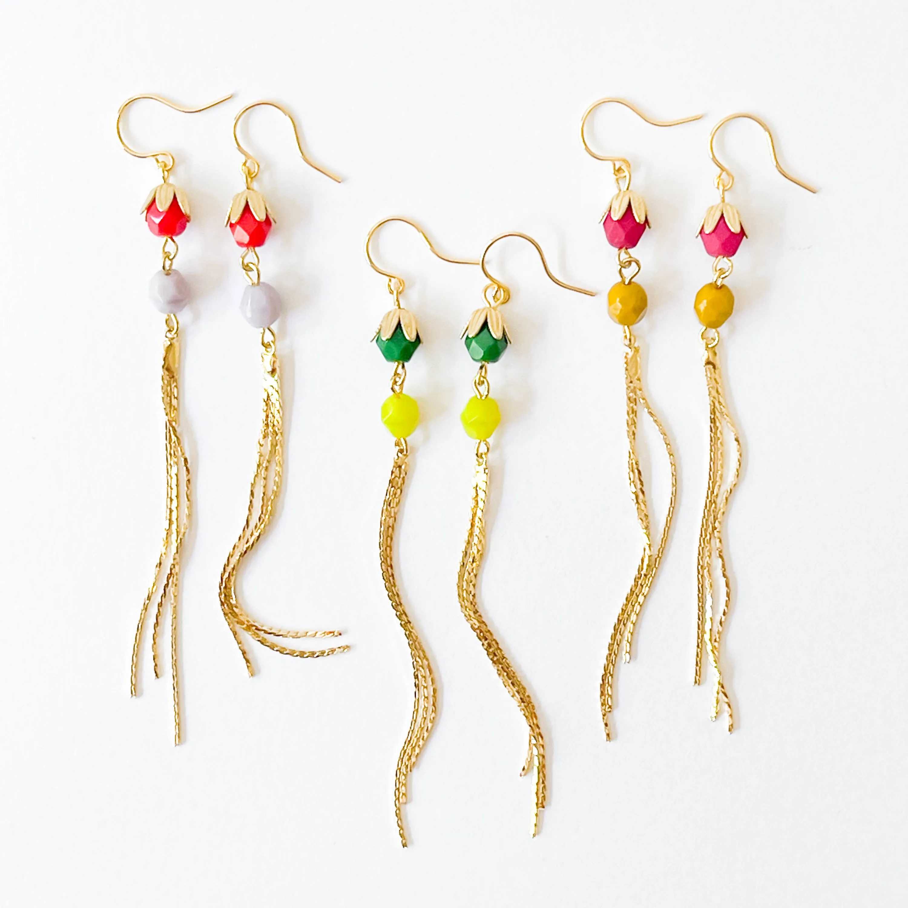 Colorful Gold Chain Tassel Earrings