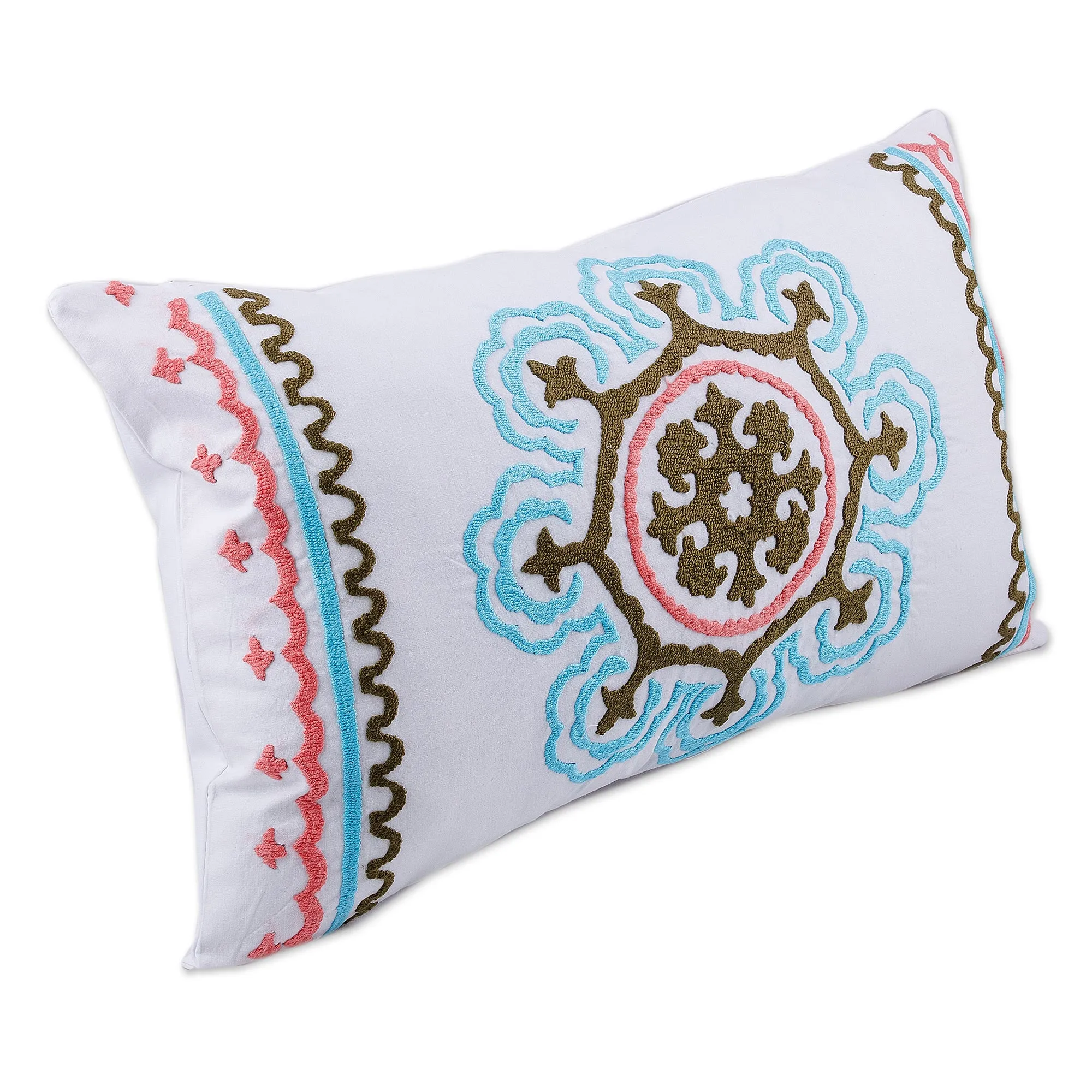 Colorful Hand-Embroidered Suzani Cotton Cushion Cover - Tajik Splendor | NOVICA