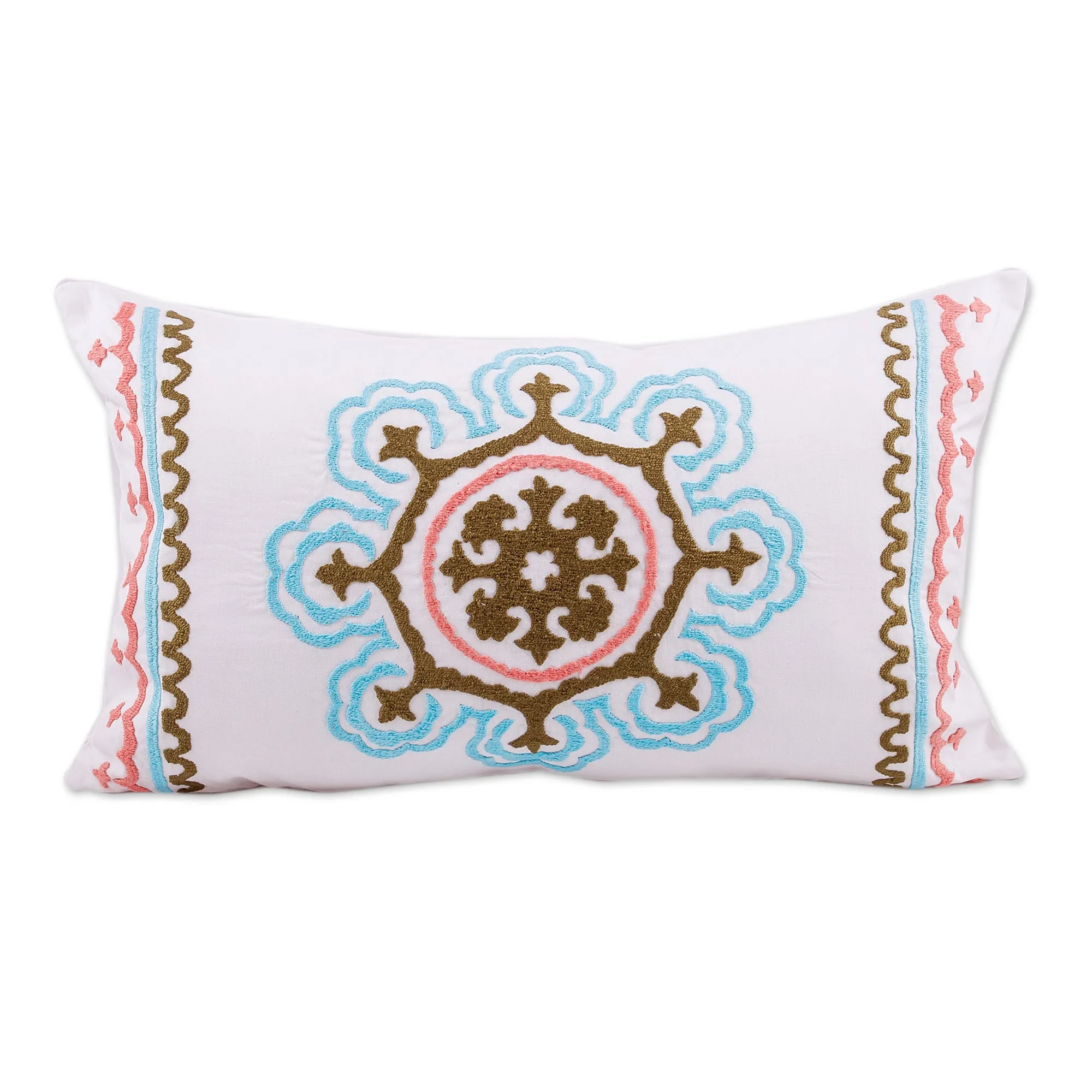 Colorful Hand-Embroidered Suzani Cotton Cushion Cover - Tajik Splendor | NOVICA