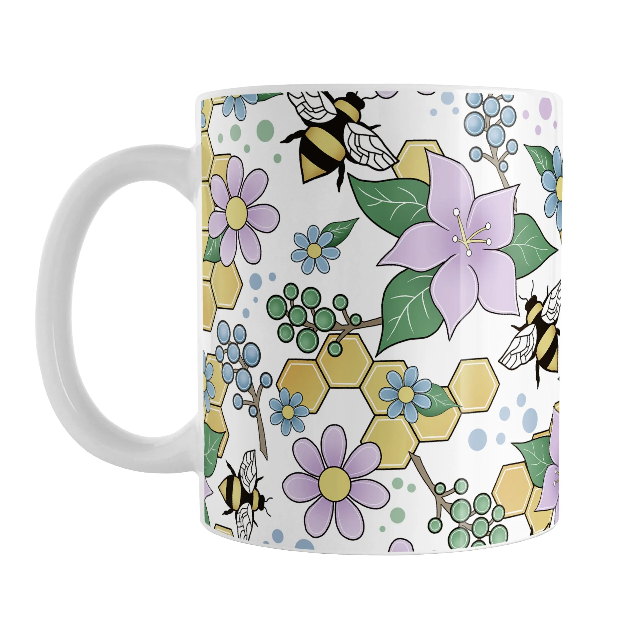 Colorful Purple Floral Bee Pattern Mug