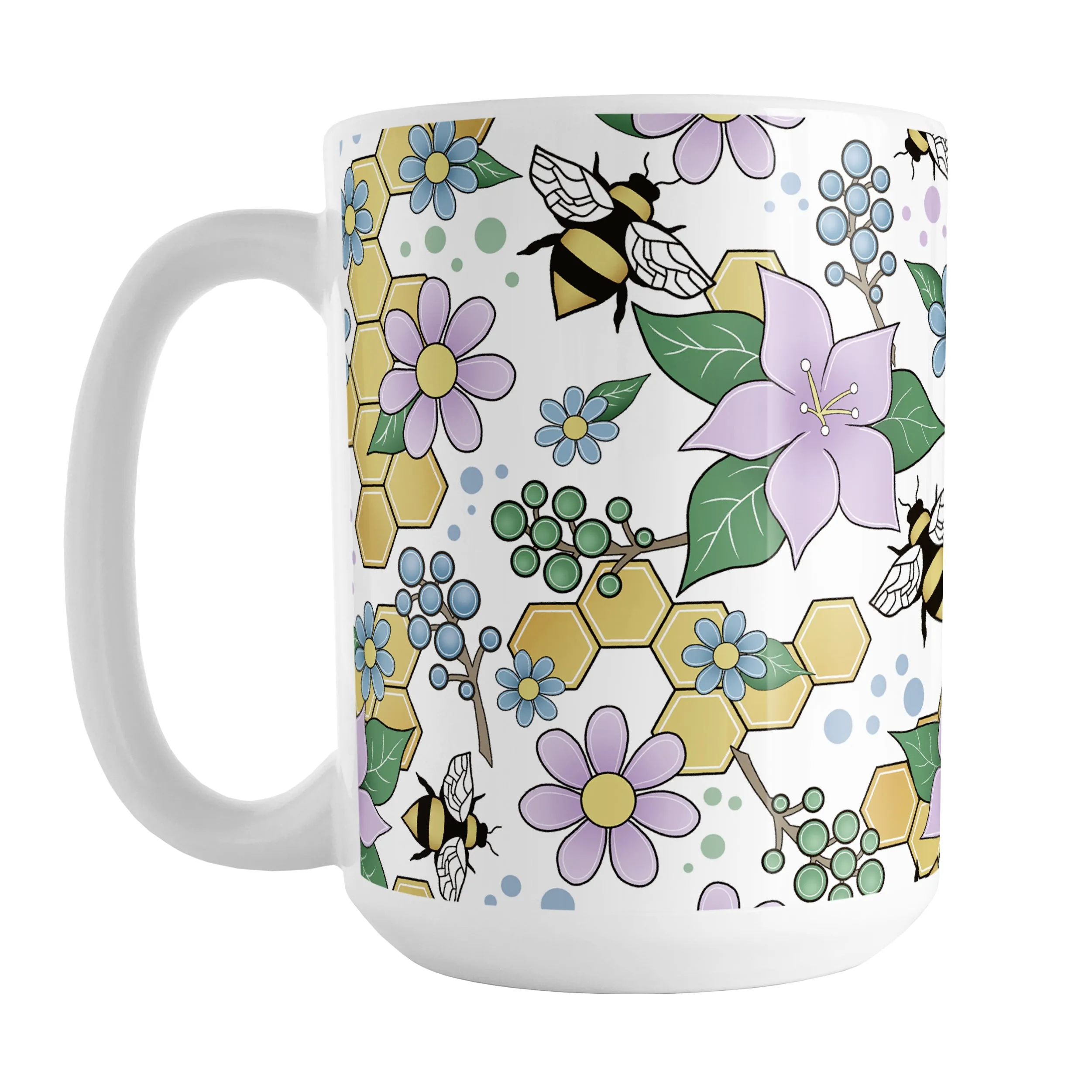 Colorful Purple Floral Bee Pattern Mug