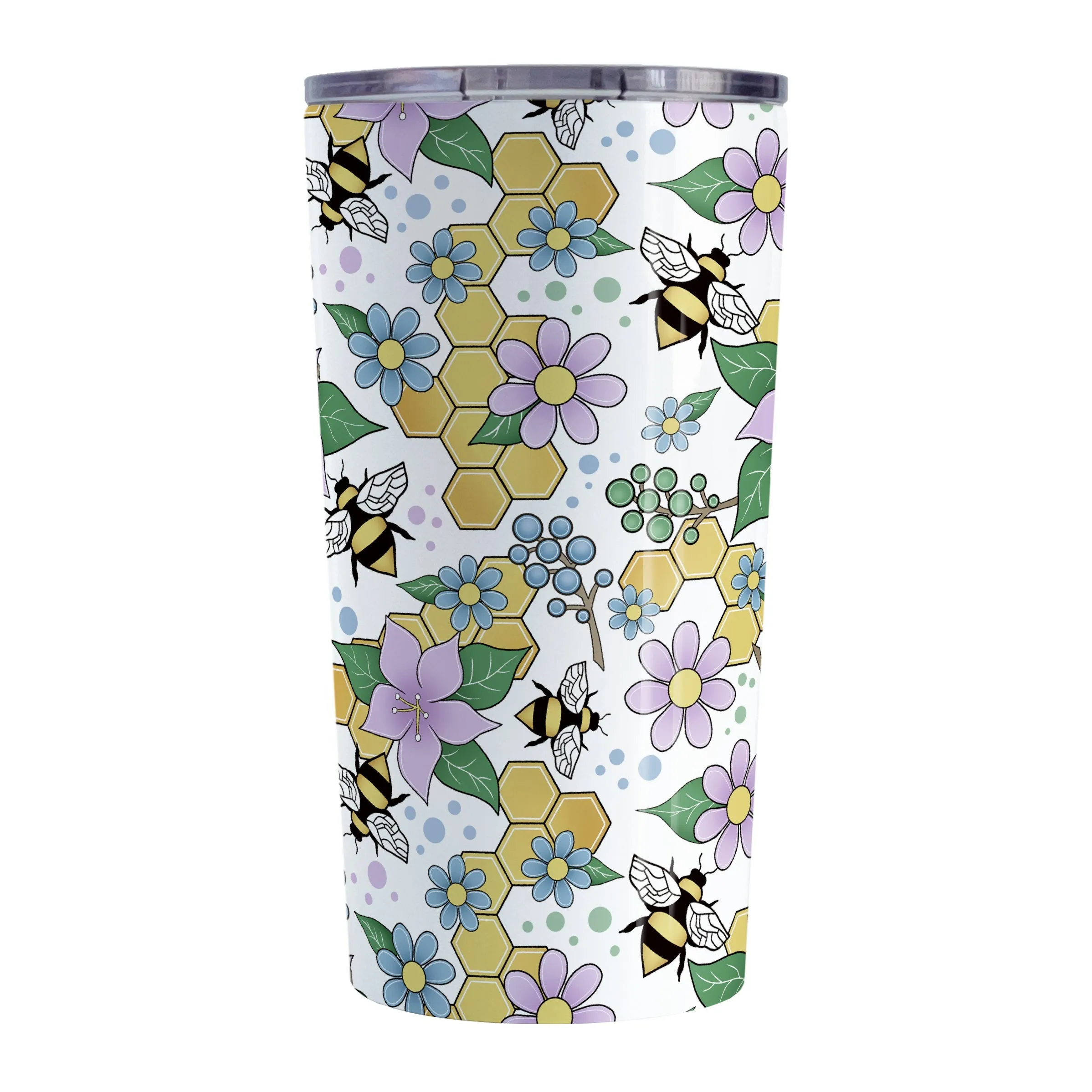 Colorful Purple Floral Bee Pattern Tumbler Cup