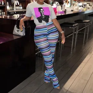 Colorful Striped Skinny Stacked Leggings