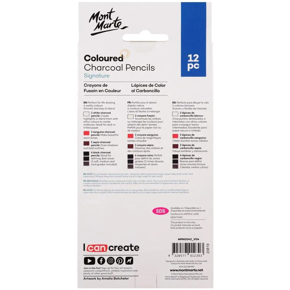 Coloured Charcoal Pencils Signature 12pc - Mont Marte