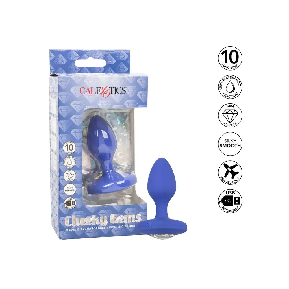 Colt Silicone Blue Medium Rechargeable Vibrating Butt Plug with Gems