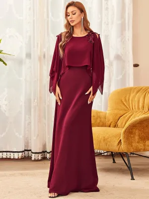 Column Split Long-Sleeve Sequin Mother of the Bride Dress