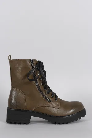 Combat Lace Up Round Toe Lug Sole Ankle Boots