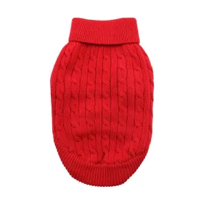 Combed Cotton Cable Knit Dog Sweater Fiery Red