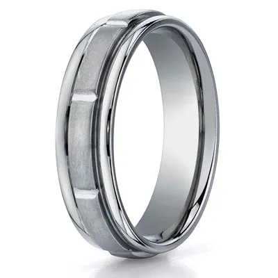 Comfort-Fit Satin and Polished Cut Finish Wedding Band