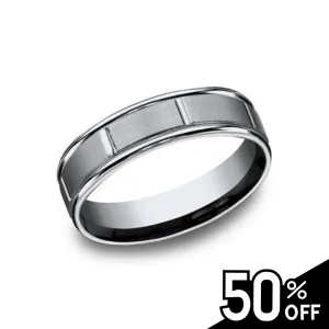 Comfort-Fit Satin and Polished Cut Finish Wedding Band