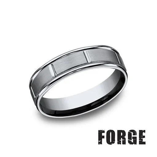 Comfort-Fit Satin and Polished Cut Finish Wedding Band