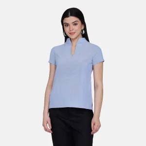 Comfortable women's Sky Blue Slit Neck Cotton Top