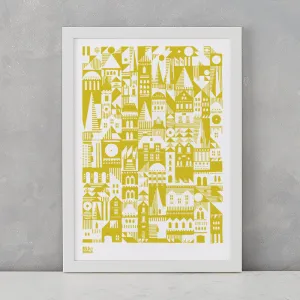 'Coming Home' Geometric Art Print in Yellow Moss