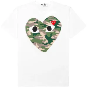 COMME DES GARÇONS PLAY CAMOUFLAGE HEART RED EMBLEM T-SHIRT WHITE