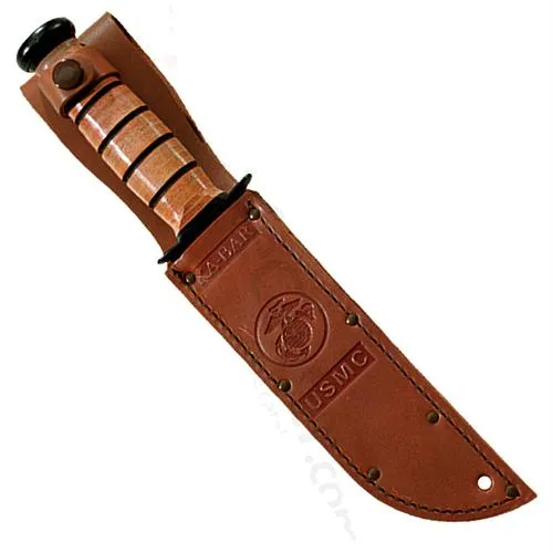 Commemorative Fighting Knife - 120th Anniversary USMC 7" Plain Blade, Leather Handles and Sheath