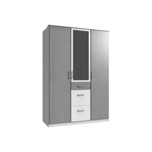 Compact 3 Doors 3 Drawers Mirrored Wardrobe Grey White