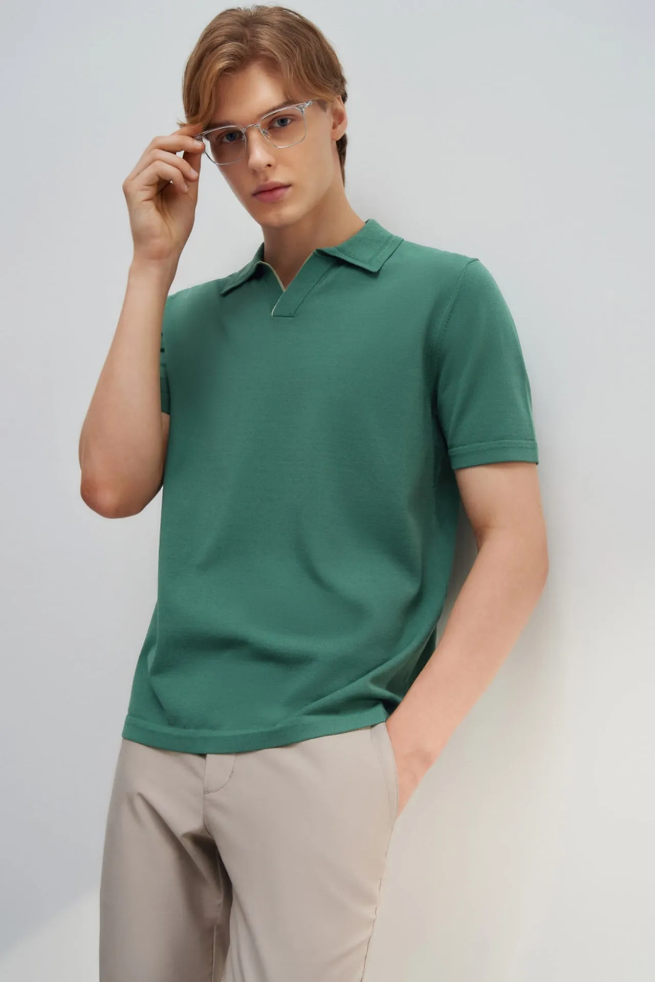 Compact Knit Open Collar Polo