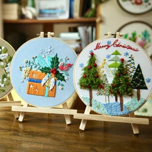 Complete 3D Embroidery Kit with Christmas Patterns and Hoop